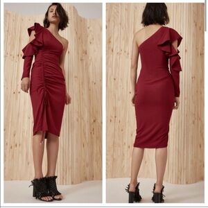 C/MEO Collective One-Shoulder Burgundy Dress women M event party wedding goth